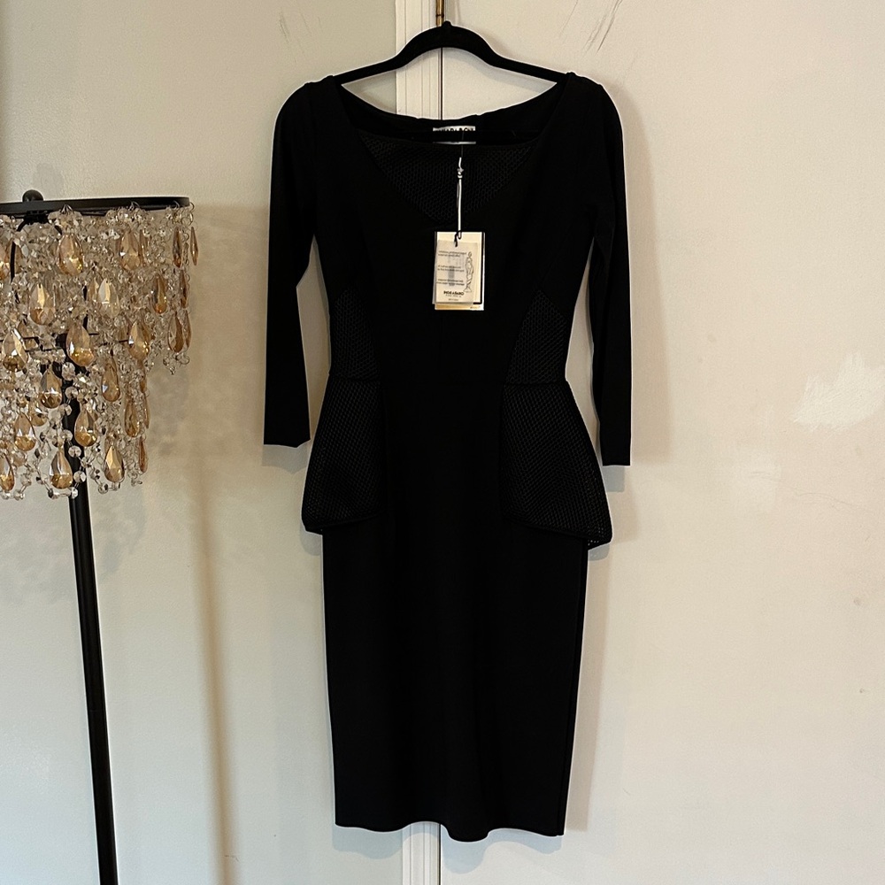 NWT Chiara Boni La Petite Robe black dress size 8 w/ sheer panels top and sides